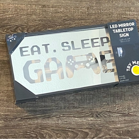 Led Mirror Tabletop Sign Eat, Sleep, Game LED Table Decor Xbox PS5 Switch Gamer